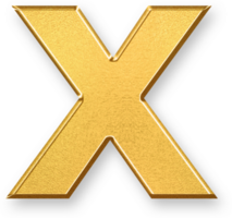 Gold Letter x Icon 3D Glossy Golden Lowercase x Symbol with Metallic Shine and Shadowed Style for Typographic Design, Learning Letters, Visual Identity, and Alphabetic Graphic Content png