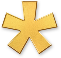 Gold Asterisk Icon 3D Glossy Golden Symbol with Metallic Shine and Shadowed Style for Annotations, Notes, Data Points, Emphasis Marks, and Informational Footnotes png