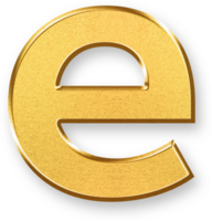 Gold Letter e Icon 3D Glossy Golden Lowercase e Symbol with Metallic Shine and Shadowed Style for Graphic Typography, Alphabet Lettering, Education Symbols, and Creative Visual Branding png