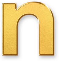 Gold Letter n Icon 3D Glossy Golden Lowercase n Symbol with Metallic Shine and Shadowed Style for Typography, Alphabet Graphics, Learning Tools, and Monogram or Branding Designs png