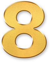 Gold Number Eight 8 Icon 3D Glossy Golden Digit 8 Symbol with Metallic Shine and Shadowed Style for Process Stages, Hierarchical Lists, Rankings, and Informational Organization png