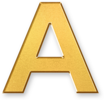 Gold Letter A Icon 3D Glossy Golden Uppercase A Symbol with Metallic Shine and Shadowed Style for Alphabet Design, Typography, Letter Based Branding, and Educational Visuals png
