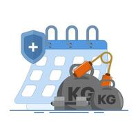 fitness schedule concept, barbell lifting and calendar. consistent for workout and weight lifting. gym agenda. consistency and lifestyle. flat style design illustration on background. vector