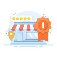 Top rated concept. Local business with top ratings and great customer reviews. Building a strong online reputation and trust and digital engagement. Cartoon design illustration on background vector