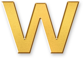 Gold Letter W Icon 3D Glossy Golden Uppercase W Symbol with Metallic Shine and Shadowed Style for Typography Projects, Monogram Branding, Educational Graphics, and Stylish Alphabet Design png