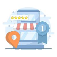 Top rated concept. Local business with top ratings and great customer reviews. Building a strong online reputation and trust and digital engagement. Modern cartoon design illustration vector