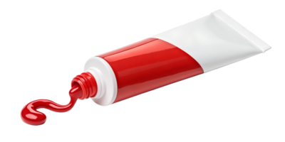 Red Paint Tube Squeezed Out with Glossy Flowing Texture. A tube of paint with squeezed out red paint. png