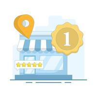 Top rated concept. Local business with top ratings and great customer reviews. Building a strong online reputation and trust and digital engagement. Flat design illustration in the background. vector