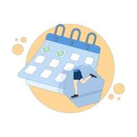 concept of jogging schedule, running and calendar. consistent for running sport. jogging agenda. consistency of exercise and lifestyle. Flat cartoon design illustration on background. vector