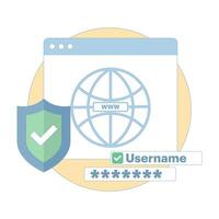 Security concept with cyber shield lock check mark. Cloud-based hosting and cyber protection services. Personal Data. Online Payment Security. Password protected applications. Design illustration. vector