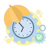 concepts related to process management, gears with green checkmarks, and umbrellas symbolizing control, reliability, and protection. security in business. flat design. vector