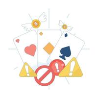 concept be careful with online gambling. order to stop gambling. prohibitions and warnings and notifications of risks and dangers. flat design illustration on background. vector