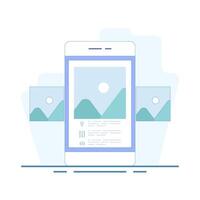 EXIF data viewer concept. Click on a photo file to view exif metadata such as camera, lens, exposure, date and GPS location for details. Flat cartoon design illustration in the background. vector