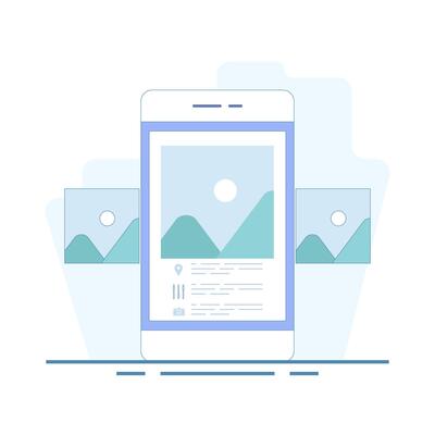 EXIF data viewer concept. Click on a photo file to view exif metadata such as camera, lens, exposure, date and GPS location for details. Flat cartoon design illustration in the background.