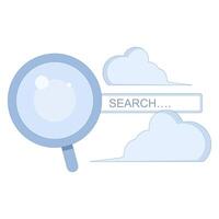 SEO magnifier search icon, optical search. search tab. UI UX interface for research magnifier. SEO analytics search browser. Lens to magnify objects. Flat cartoon design illustration on background. vector