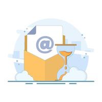 Account verification concept with time limit, verification email expiration. Showing envelope and hourglass timer, symbolizing the validity of time-sensitive email. security notification. illustration vector
