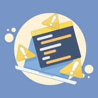 coding error notification concept. programming application or software window with warning sign. error in program script and crash. flat style design illustration on background. vector