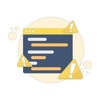coding error notification concept. programming application or software window with warning sign. error in program script and crash. flat design illustration on background. vector