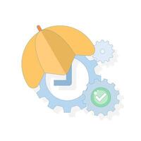 concepts related to process management, gears with green checkmarks, and umbrellas symbolizing control, reliability, and protection. security in business. flat design illustration. vector
