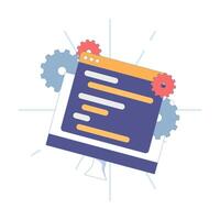 developer and programmer concept. programming software or application window with gears. creating program scripts, compiling programs. flat style design illustration on background. vector