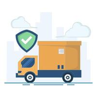 Safe Delivery Concept. Delivery Truck with Protector. Deliver parcel to destination correctly and on time. For logistics, e-commerce. on time and safe guarantee. Illustration Design. vector