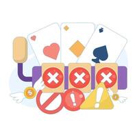 concept be careful with online gambling. order to stop gambling. prohibition and warning and notification of risks and dangers. flat style design illustration on background. vector