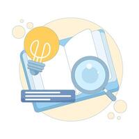 digital library concept. searching for reference books, journals, sources of information and inspiration. literature, education and knowledge. world book day. flat style illustration on background. vector