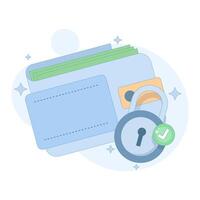 safe money storage in digital account. e-wallet with lock, for financial services, fintech applications, cybersecurity, or digital wallet and payment systems. Flat design illustration. vector