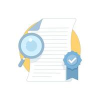 Verified Document Concept. Document with Verification Badge. Approved document. Successful resume check, review or exam. Approved contract, agreement. Illustration Design. vector