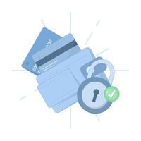 safe money storage in digital account. e-wallet with lock, for financial services, fintech applications, cybersecurity, or digital wallet and payment system. Flat cartoon design illustration. vector