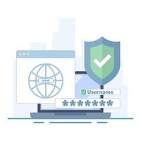 Security concept with cyber shield lock check mark. Cloud-based hosting and cyber protection services. Personal Data. Online Payment Security. Password protected applications. illustration. vector