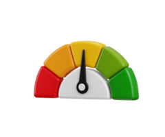 Speedometer icon 3d render concept of Color scale with arrow from red to green tachometer, speedometer, indicators Symbol illustration png