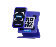 Mobile phone with barcode scanning icon 3d render concept of scanning qr code for digital electronic payment, money transaction on mobile app service illustration png