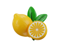 3D Lemon Icon with leaf concept of Fresh citrus lime fruit whole half quarter slice with flowering lemon Icon Citrus Graphic for Digital Projects png