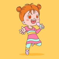 Happy Girl Singing with Toy Microphone vector