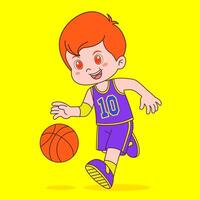 Happy Boy Playing Basketball in Uniform vector