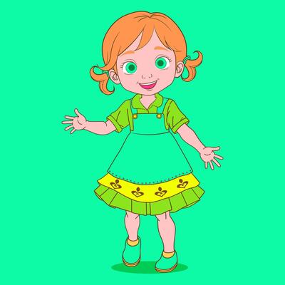 Cute Happy Little Girl in Color full Dress Cartoon Illustration