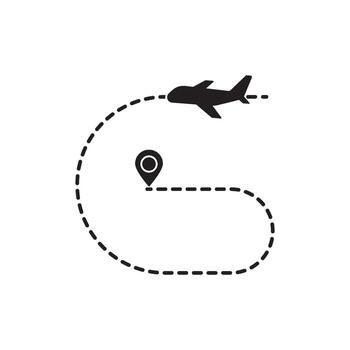 An airplane is flying over a map with a pin vector
