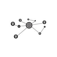 A black and white image of a globe with icons vector