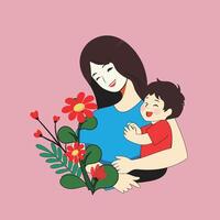Mother and child are happy to see flowers vector