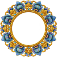 beautifully designed circular ornament featuring intricate floral patterns in vibrant blue and gold hues. This decorative element is perfect for adding touch of elegance to any project png