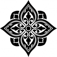 Intricate floral design featuring symmetrical pattern with elegant curves and shapes, embodying spiritual motif that evokes sense of harmony and balance png