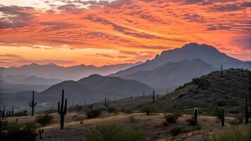 Desert landscape with stunning sunset colors in the mountains for nature enthusiasts and photographers seeking breathtaking views of the American Southwest. desert photo