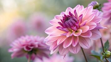 Dahlia Flower Vibrant Bloom in Soft Focus Garden for Nature Lovers and Floral Designers Seeking High-Quality Botanical Photography nature flower photo