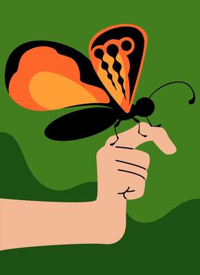 Insect Butterfly In Hand Illustration