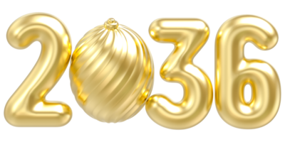 happy new year 2036 Gold number 3d render png