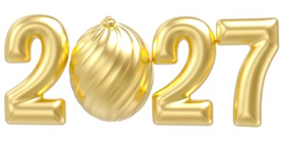 Gold happy new year 2027 number 3d render png