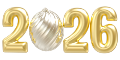 happy new year 2026 number 3d render gold png