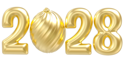 2028 number 3d render gold png