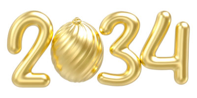 happy new year 2034 Gold number 3d render png
